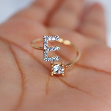 Dainty Crystal E Alphabet Statement Ring, Promise Ring For a Friend, Friendship ring.